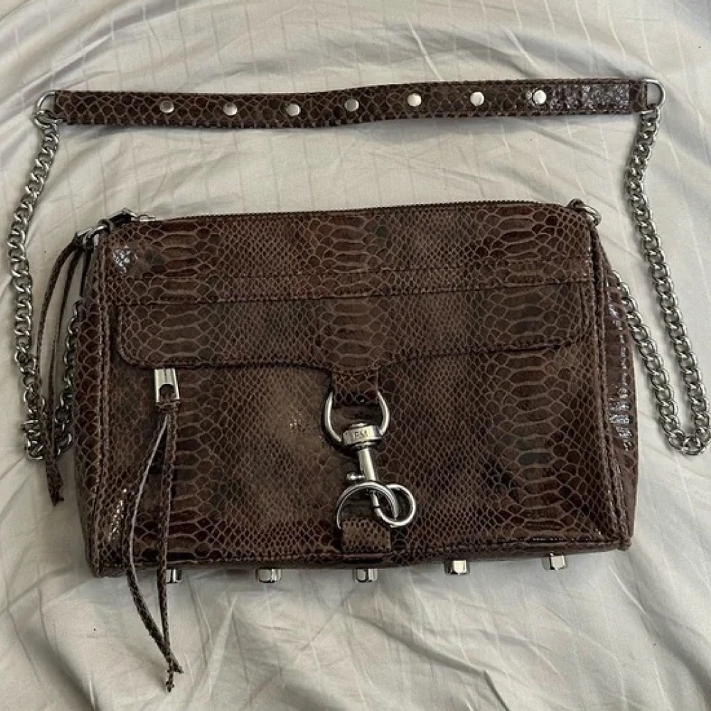 Rebecca Minkoff Brown Faux Snakeskin Crossbody Bag